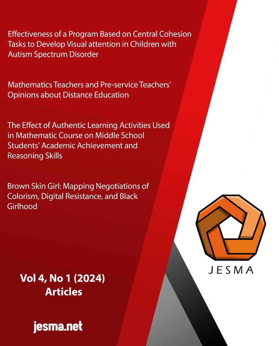 'Explore the latest in #education and #multidisciplinary approaches in Vol 4, No 1 (2024) of our journal. 📚✨ Dive into the full issue: jesma.net/index.php/jesm… #research #autismawareness #distancelearning #matheducation #colorism #blackgirlmagic 🌟'