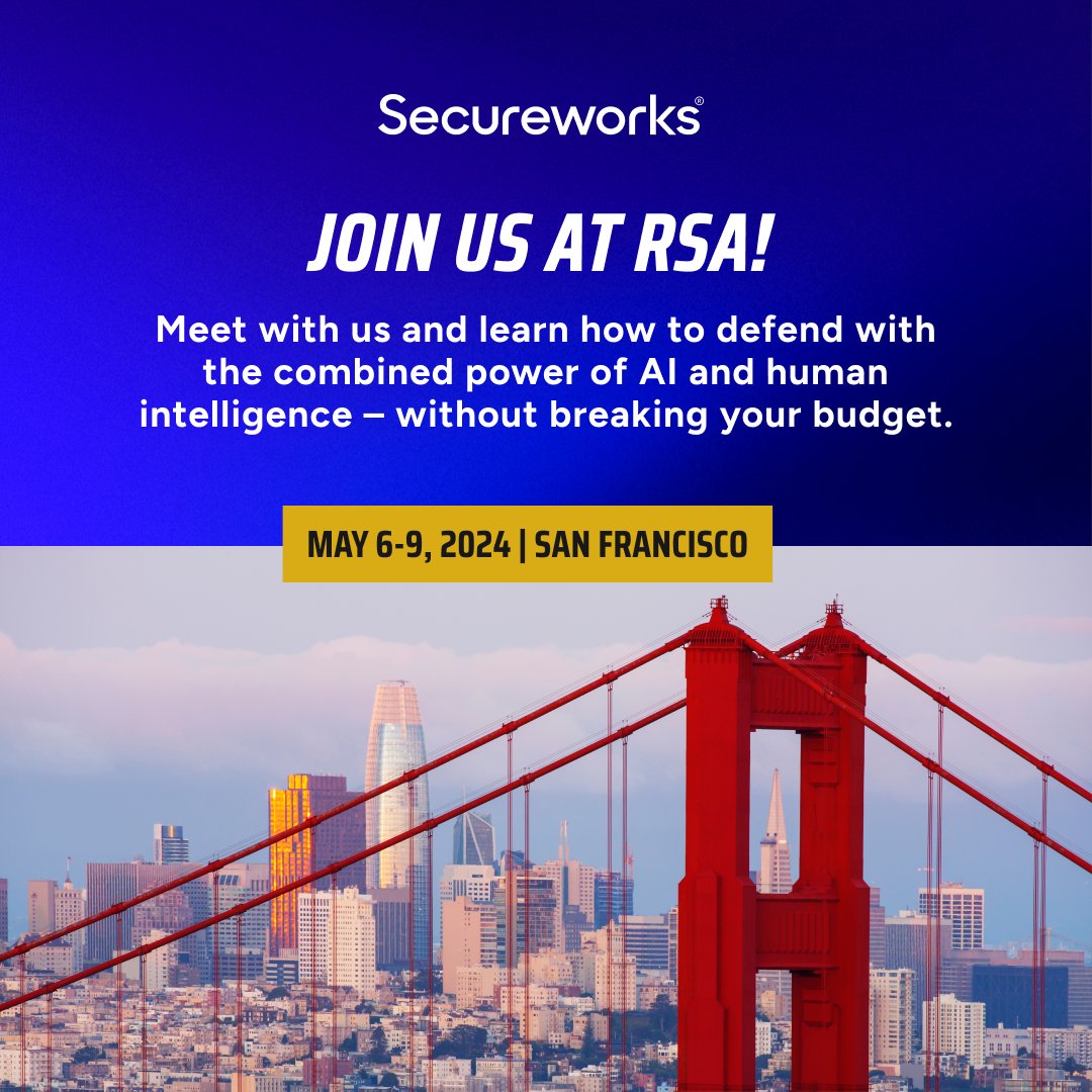 asinsimon's tweet photo. Meet with Secureworks at RSA!
Book a meeting with our team and learn how we put the security in your operations-  without breaking your budget. https://t.co/YtM3JaJ7Jw https://t.co/osRpcTfOau