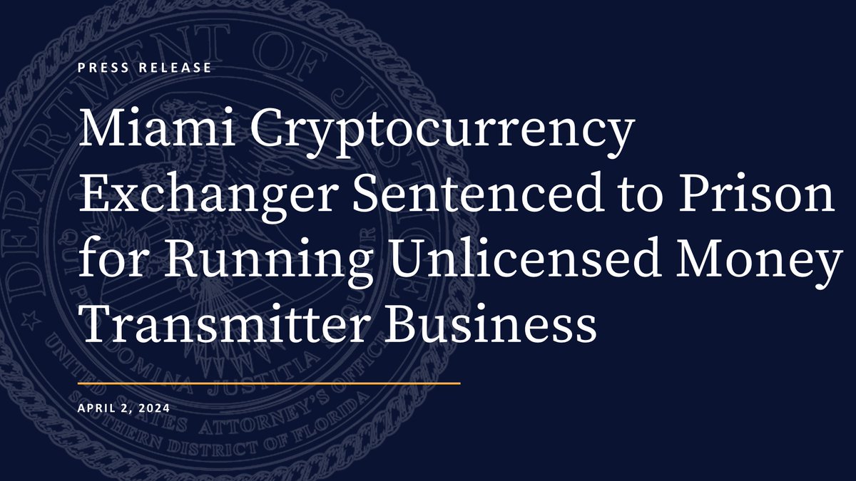 Miami cryptocurrency exchanger sentenced to prison for running unlicensed money  transmitter business @IRSCI_Miami , @FBIMiamiFL , and @DEAMIAMIDiv -  investigated the case. 🔗:https://t.co/ngyyV8BcZM