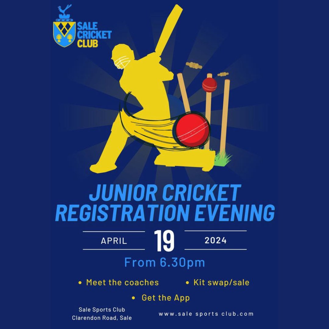 📣📣 CALLING ALL JUNIOR CRICKETERS📣📣 - get down to the club on April 19th for our sign up event, meet the coaches, kit swap and more