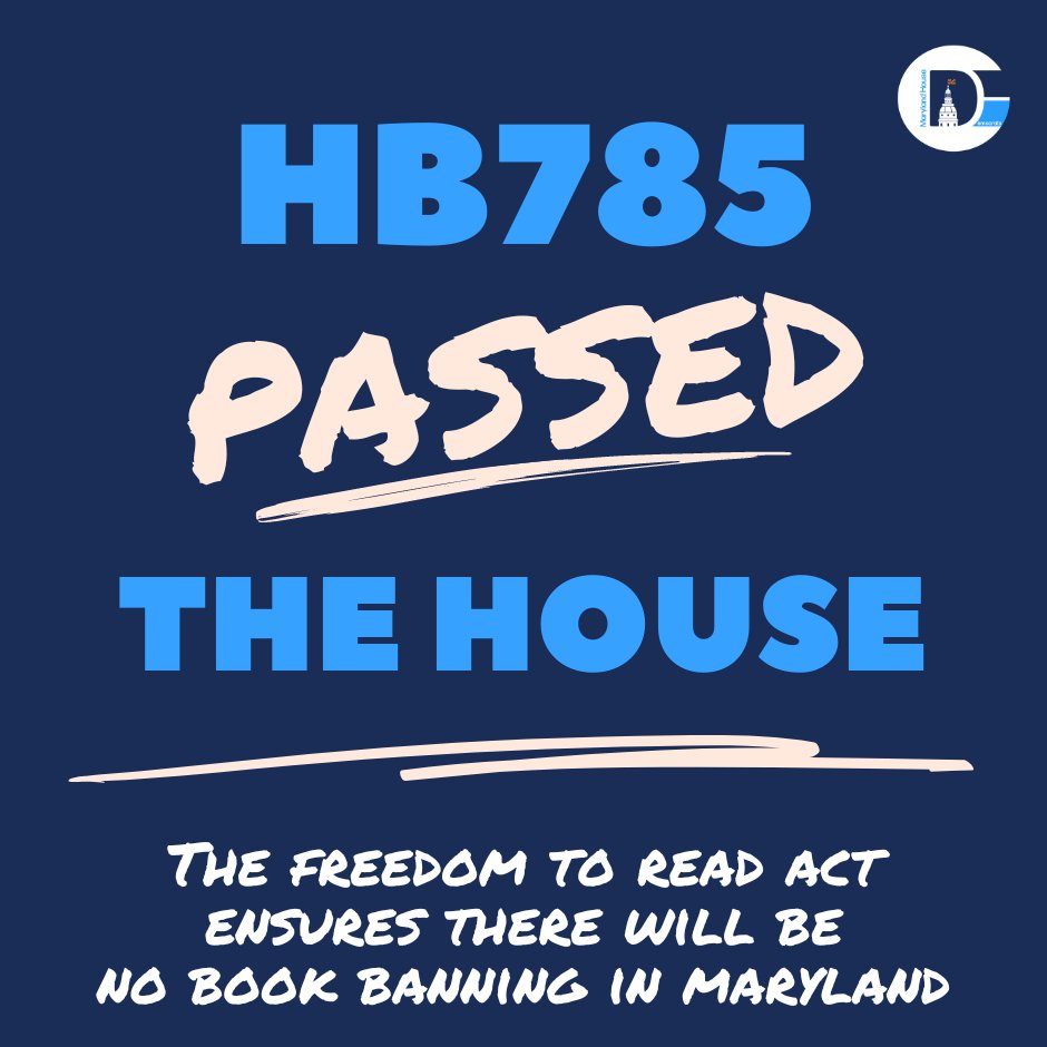 The Freedom to Read Act is on its way to the Governor's desk! HB 785 makes Maryland a national leader in countering the increasing attempts to ban books in school & public libraries and ensures we are exposing students to diverse viewpoints in a thoughtful and respectful way.