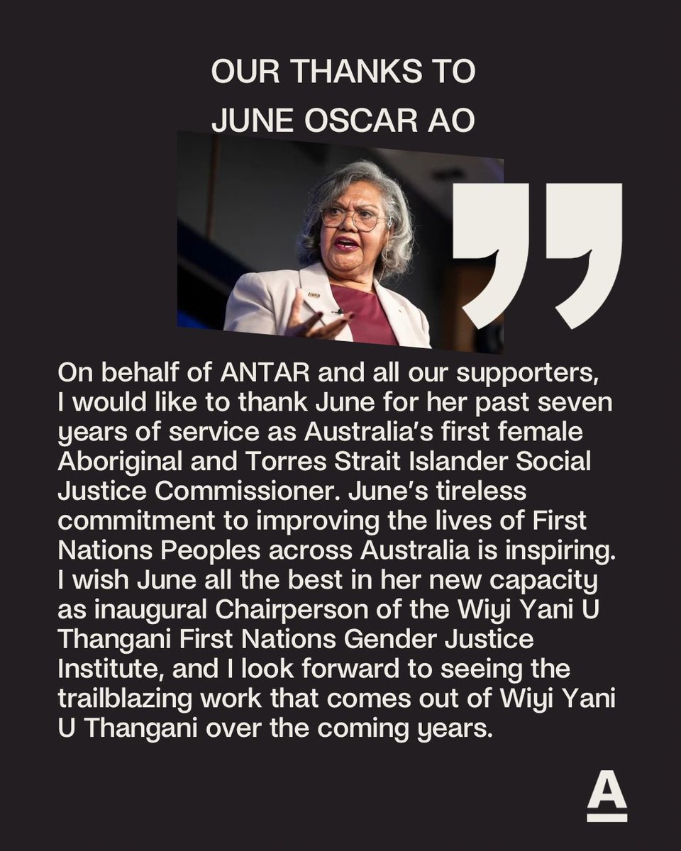 Our thanks to outgoing Aboriginal &amp; Torres Strait Islander Social Justice Commissioner <a href="/June_Oscar/">June Oscar</a> AO

Read the blog post👉🏿 antar.org.au/blog/trailblaz…

<a href="/closethegapOZ/">ClosetheGap 🖤 💛 ❤️ Campaign 💙 💚</a> 
<a href="/AusHumanRights/">Australian Human Rights Commission</a>