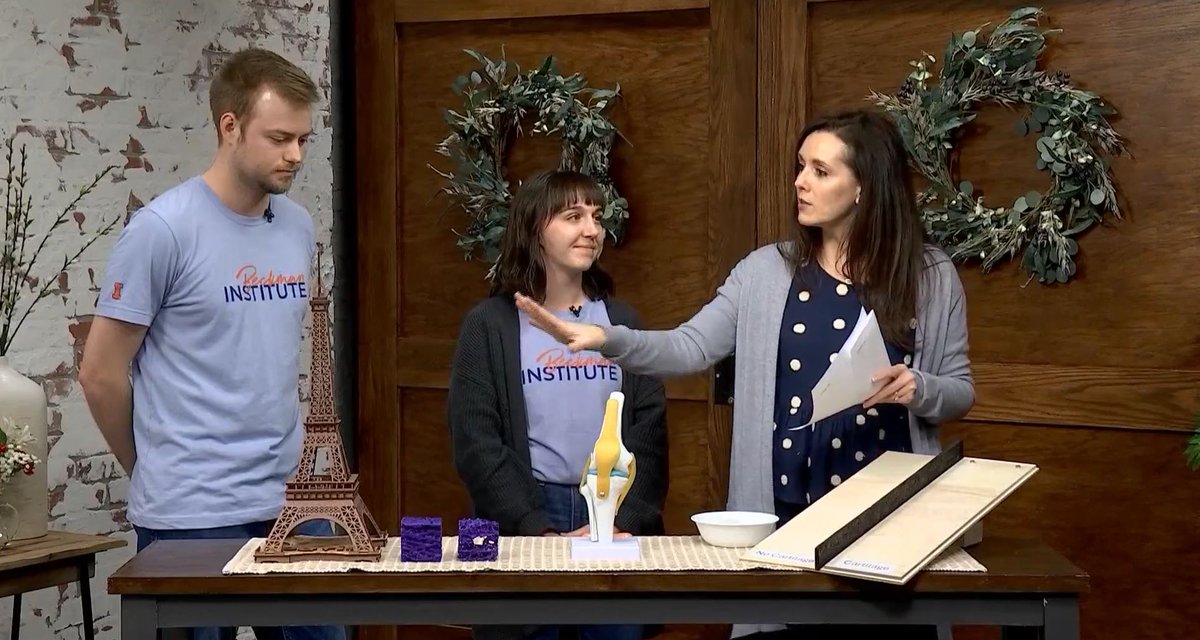 Beckman and @mechseILLINOIS Ph.D. candidates Michael Focht & Kellie Halloran dropped by @ciLivingtv to talk about bodies, bones, and the squishy stuff that holds us together. 🦴💪 Watch for a taste of what to expect at this weekend's open house! #BIOH24 ▶️bit.ly/3TLelkZ