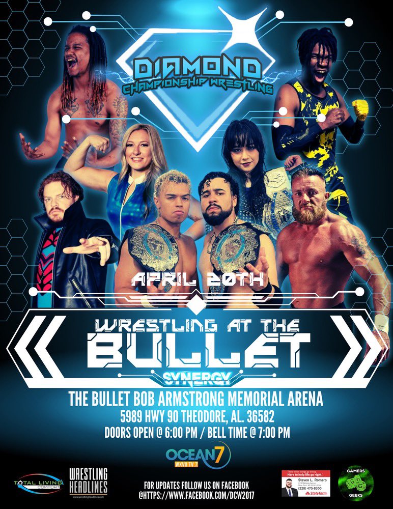 We return to The Bullet on April 20th with two more tapings of DCW Synergy! Which Diamond stars are you most excited to see? Drop their names in the comments below! Tickets on sale now! Ringside Seating checkout.square.site/buy/NDN2AJDSYI…