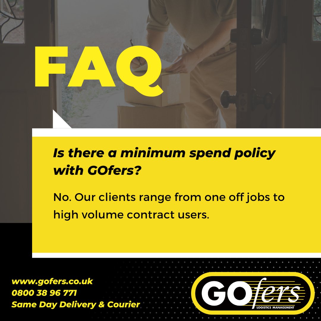 When you use GOfers we have no minimum spend policy on our service! For your free quotation please visit our website #sameday #courier