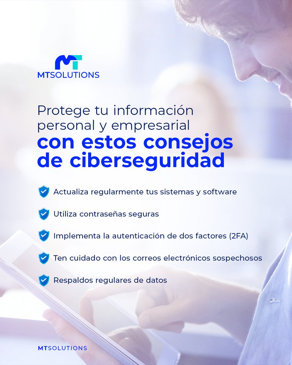 mtsolutionsglob's tweet image. Protege lo que más importa: tu información personal y empresarial🔒

Conoce y aplica estos consejos de ciberseguridad para mantener tus datos a salvo de amenazas en línea.

#MTSolutions #InnovaciónEmpresarial #TransformaciónDigital #Tecnología #SolucionesEmpresariales
