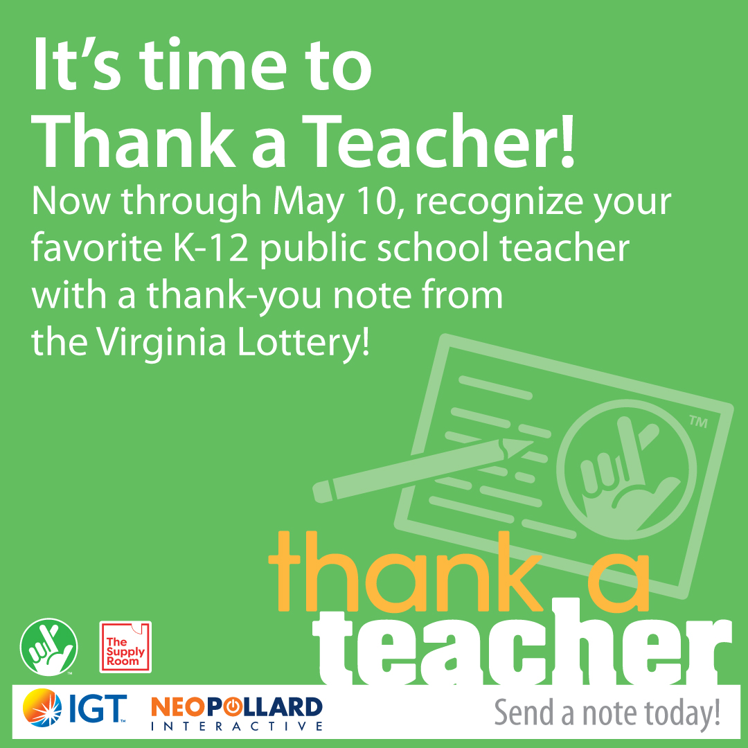 Bust out your fancy pens or get your typing fingers ready to Thank a Teacher in your life! For full details and to send a digital thank you note, visit: ThankATeacherVA.com