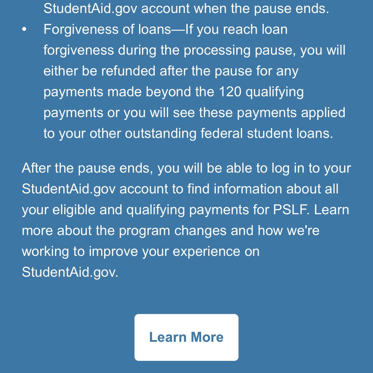 “There will be a pause in processing for all PSLF forms while we transition the program to ED. Beginning on May 1, 2024, you will no longer be able to access your PSLF progress, certified employment, or payment counts on MOHELA’s borrower portal. If you want to save screenshots…