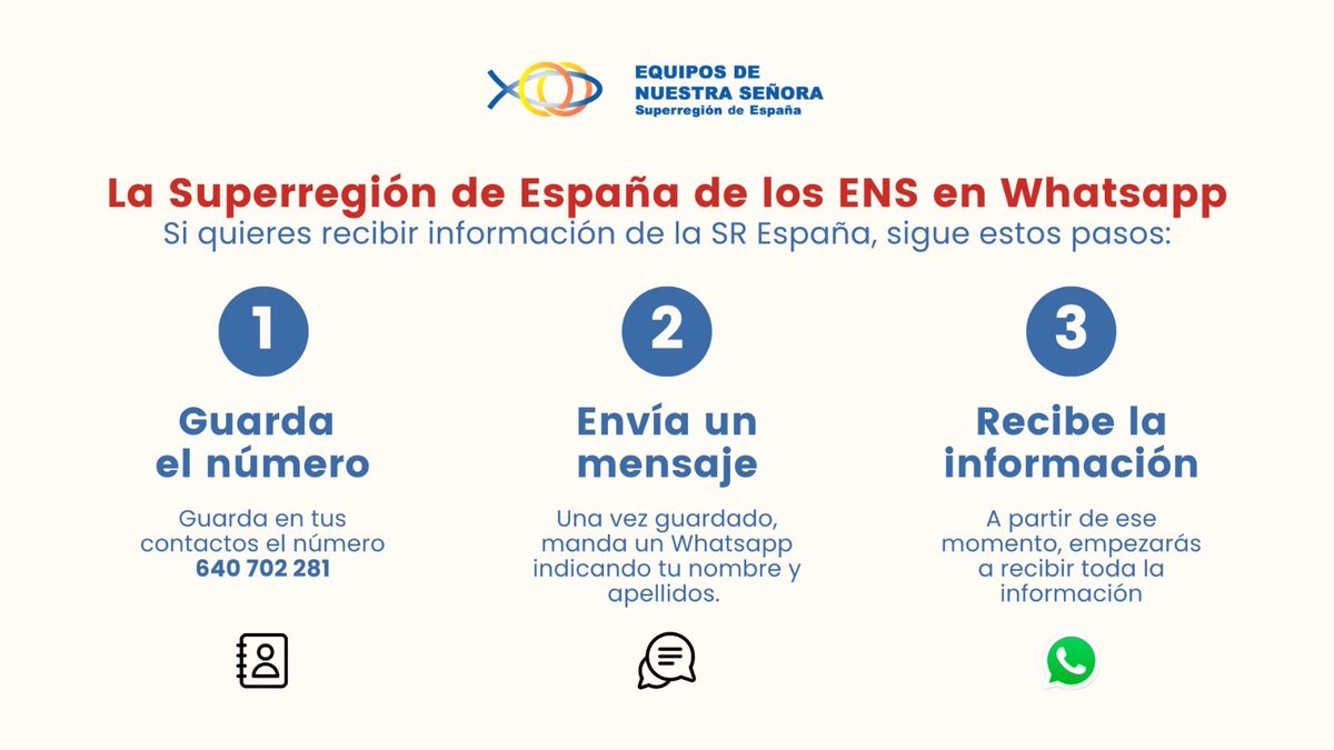 ¿Conocéis ya la lista de difusión por whatsapp de la Superregion de España?
Si quieres suscribirte es muy fácil. Solo tienes que seguir estos pasos muy sencillos y comenzarás a recibir información de los 𝗘𝗾𝘂𝗶𝗽𝗼𝘀 𝗱𝗲 𝗡𝘂𝗲𝘀𝘁𝗿𝗮 𝗦𝗲𝗻̃𝗼𝗿𝗮 de España.
