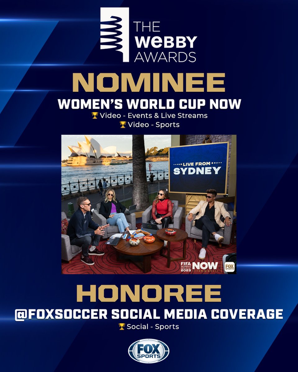 FOX Sports Digital's @FIFAWWC coverage 🤝 28th Annual Webby Awards Women’s World Cup Now selected as finalist for a pair of @TheWebbyAwards & @FOXSoccer honored in social media category (Sports) ⚽️ Vote #WWCNow now for The Webby People’s Voice Award ➡️ vote.webbyawards.com