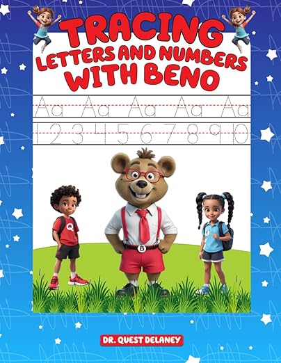 Tracing letters and numbers with Beno by Dr Quest Delaney (Author) Grab your copy here: a.co/d/7VnqMYz 📚 **Get Ready for 1st Grade with Beno's Activity Book!** 🎨 📝 #kindle #kids #learn #children #EducationalFunbook #childrenbook