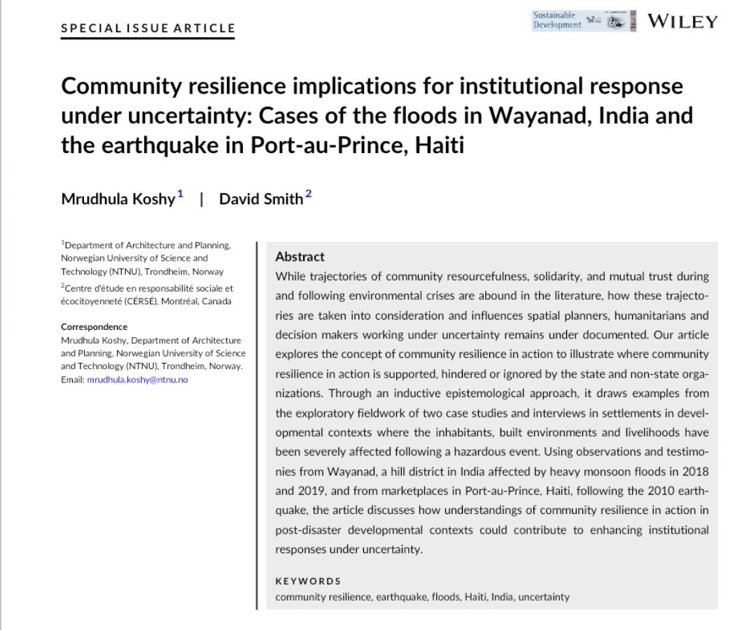 📢📢 Our article with <a href="/DSmithQc/">David Smith</a>  on 'community resilience implications for institutional response under uncertainty' is published in a special issue! Thanks to editor <a href="/imperiale_j/">Angelo Jonas Imperiale</a> and wonderful colleague <a href="/HRefstie/">Hilde Refstie</a> for feedback!

onlinelibrary.wiley.com/doi/10.1002/sd…