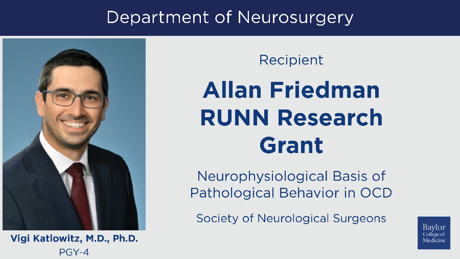 🧠🔬 Congrats to #BCMNeurosurgery PGY-4 Dr. Vigi Katlowitz, who has been named as one of the recipients of the 2023 Allan Friedman RUNN Research Grant, provided by @SNS_Neurosurg👏