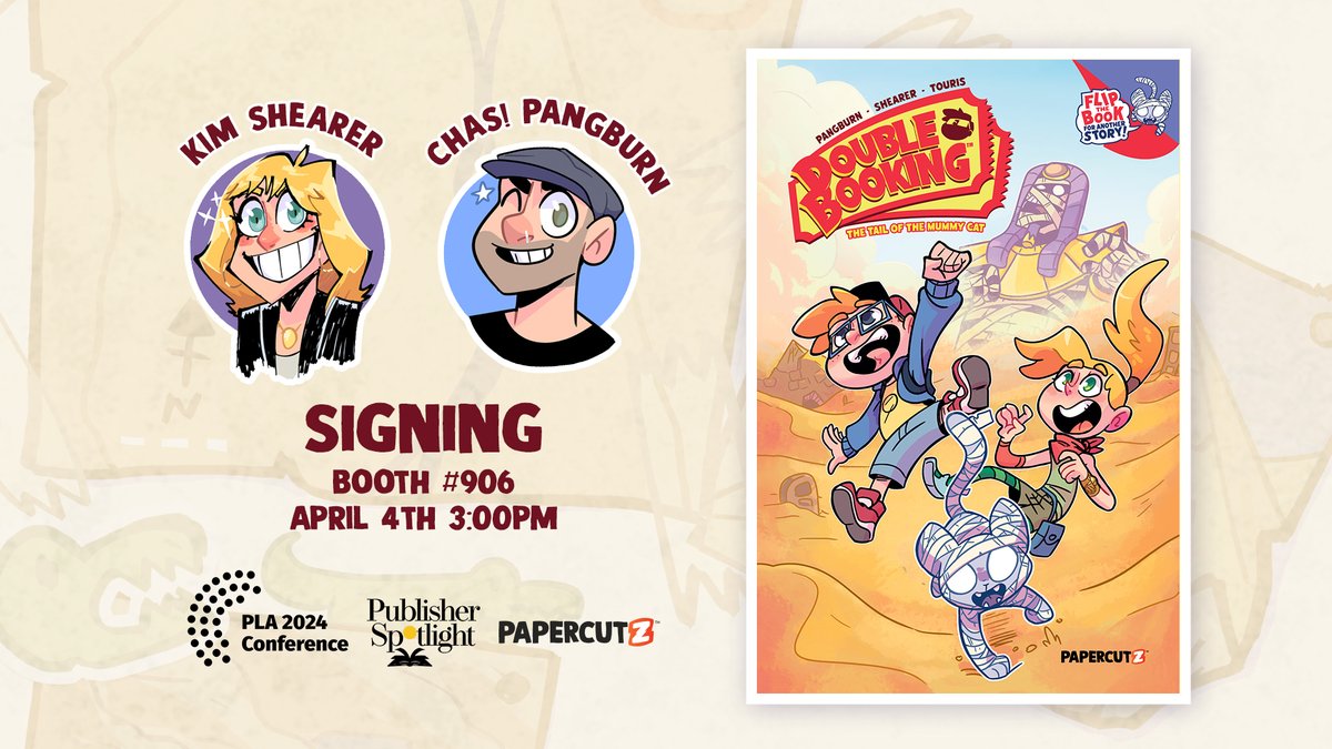 Headed to the @ALA_PLA conference this week? Make sure to stop by the Publisher Spotlight Booth #906 for a fun DOUBLE BOOKING signing with @chasexclamation & Kim Shearer Thursday April 4th at 3pm! More info here: bit.ly/3J0QcBZ #kidlit #bookbuzz #graphicnovel #PLA2024