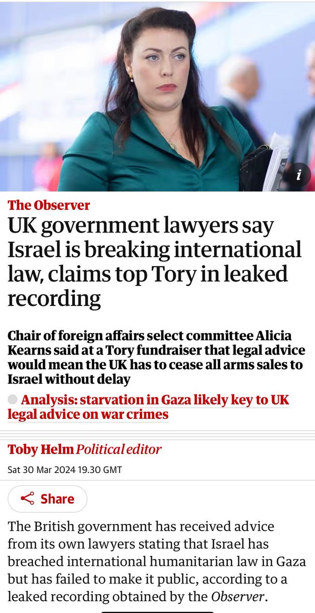 UK Govt advised by own lawyers that “Israel is breaking international law” in Gaza: 32k killed; mass starvation; medics executed & hospitals bombed. Now a convoy of aid workers killed, incl 3 Britons. What will it take for Govt to back a ceasefire & stop selling arms to Israel?!