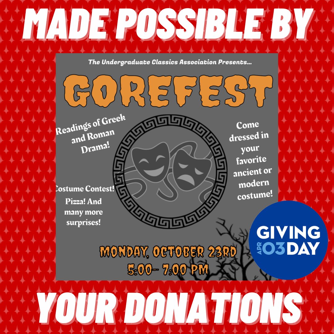 BUClassics's tweet image. As is departmental tradition, students came together last fall to celebrate Halloween for our annual Gorefest. Each year students dress up &amp;amp; perform spoOoky passages of Greek &amp;amp; Roman lit over pizza &amp;amp; lots of laughs. Visit the link in our bio to contribute or share this post!