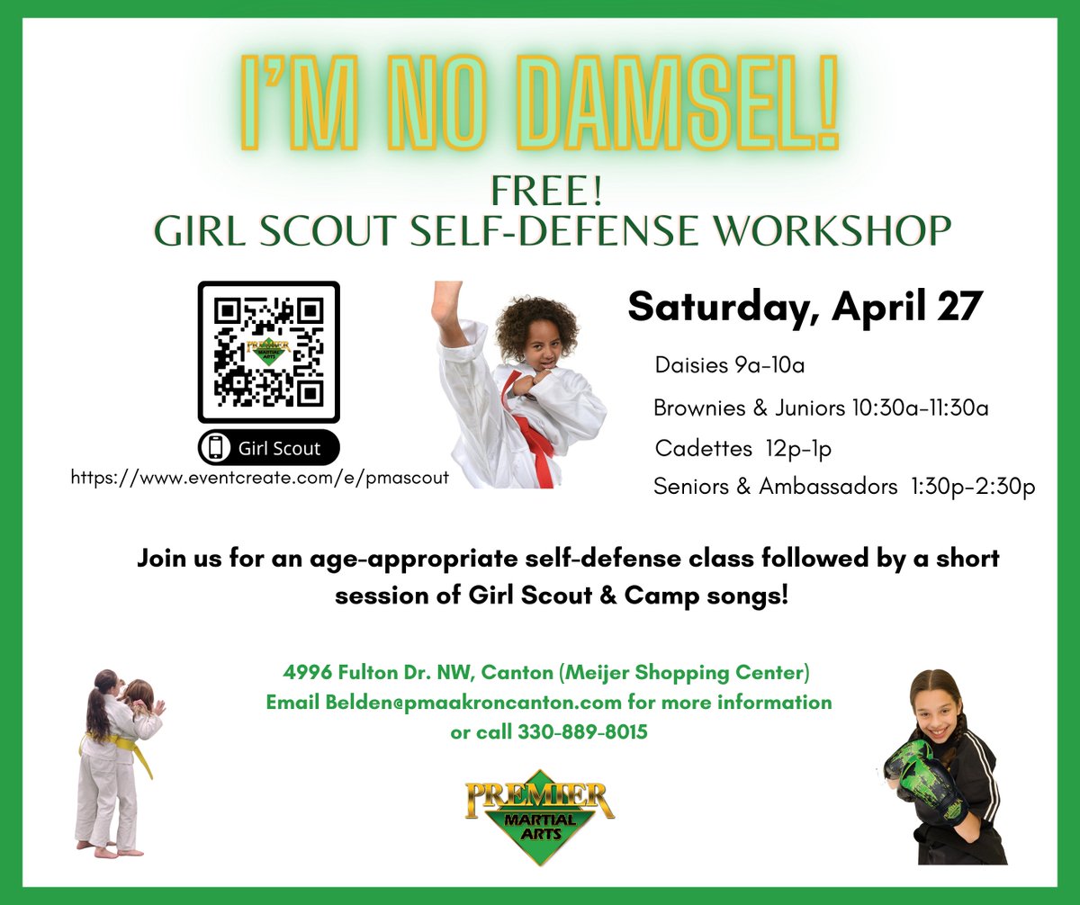 pmaAkronCanton's tweet photo. Calling all Girl Scouts!! Join us on April 27 for a FREE Self-Defense workshop! This is a FREE event for GSNEO members. Troops and individual scouts must pre-register. There are only 20 spots for each age group, so register today before space... out!
https://t.co/GTWdESfFJ8
Call https://t.co/dzIb5jKn8a