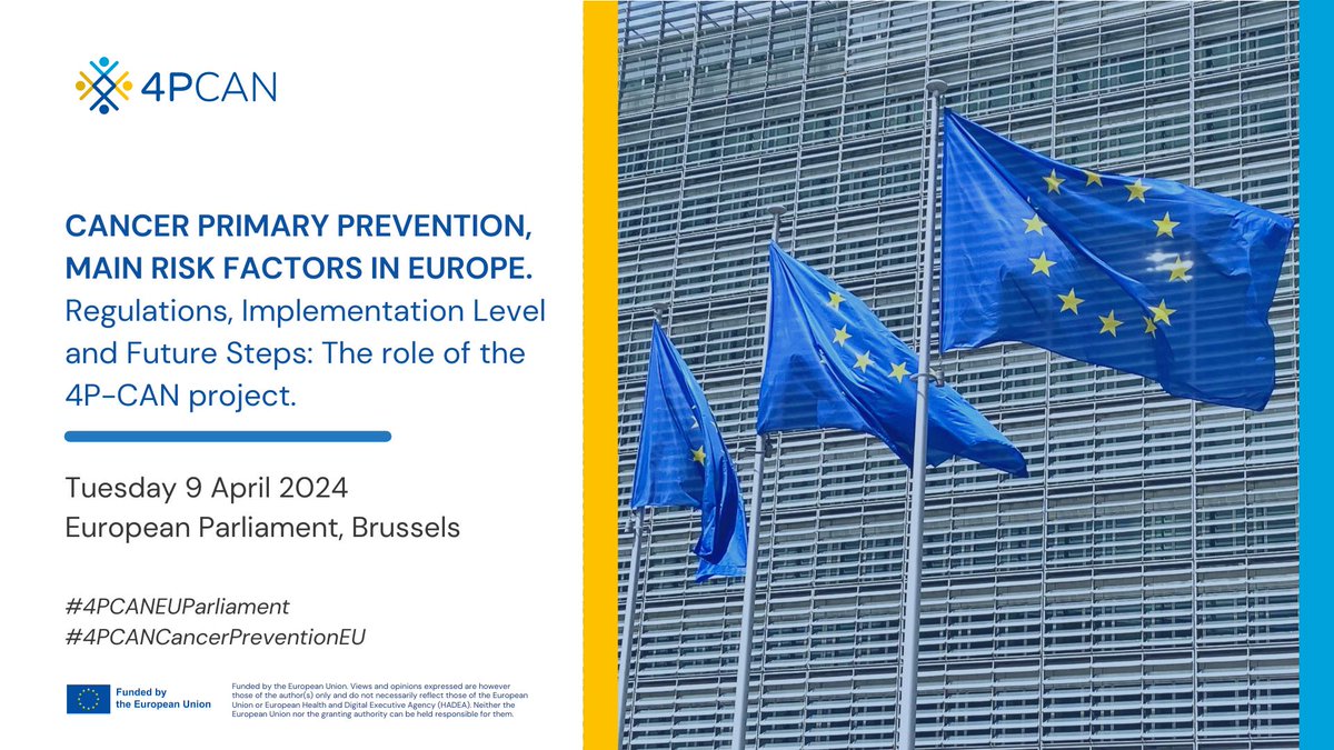 Event Update! 📢 On April 9th, 2024, we'll be hosting our 'Cancer primary prevention main risk factors in Europe' event at the @Europarl_EN in 🇧🇪. Stay tuned for insights into our outcomes and policy recommendations 4p-can.eu/events-brussel… #4PCANEUParliament
