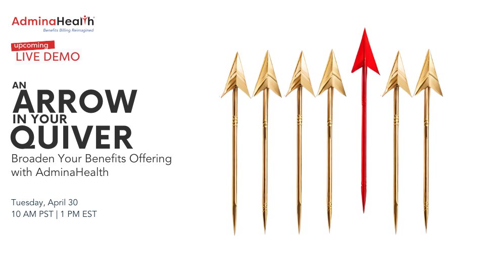 adminahealth's tweet image. Add an arrow to your quiver--broaden your #groupbenefits offering with AdminaHealth, industry-leading billing and payments #SaaSolution provider. Live demo 4/30,
hubs.li/Q02rwMwN0 #BillingReimagined