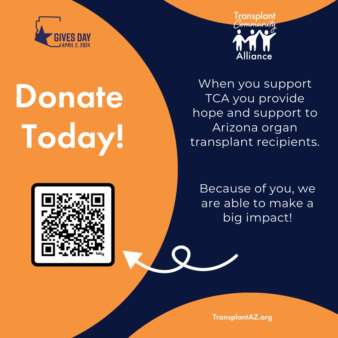 Help spread hope and healing to Arizona organ transplant recipients this AZ Gives Day.  Donate at loom.ly/2smi1z0   #DNAZ #Donornetwork
