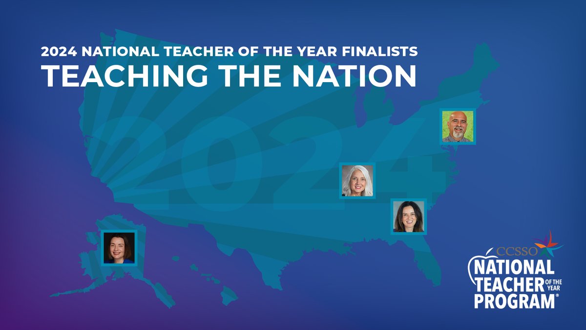 Did you hear the news?! The 2024 National Teacher of the Year will be announced on Wednesday, April 3 on @CBSMornings! Be sure to watch between 7 - 9 a.m. ET! Meet all 4 finalists at ntoy.ccsso.org. #NTOY24