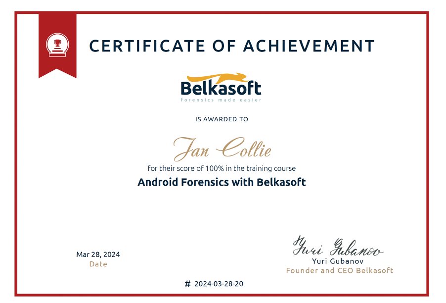Two great updates - presented at this year's British Science Week and just gained 100% in Belkasoft's Android Forensics course.  Go Gadget Gal !