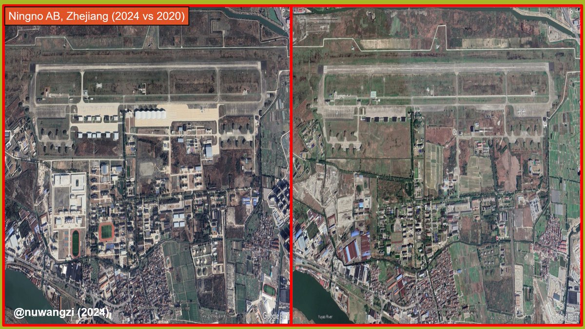 #PLAN #PLAAF #Zhejiang Ningbo AB's renovation and expansion between Feb. 2020 and Feb. 2024. Although today a still unclear, the base was the home of three PLAN units: 16th Regiment (JH-7) 11th Helicopter Regiment (Mi-8 + Ka series, UAVs) 2nd Special Aircraft Regiment (Y-8Q)