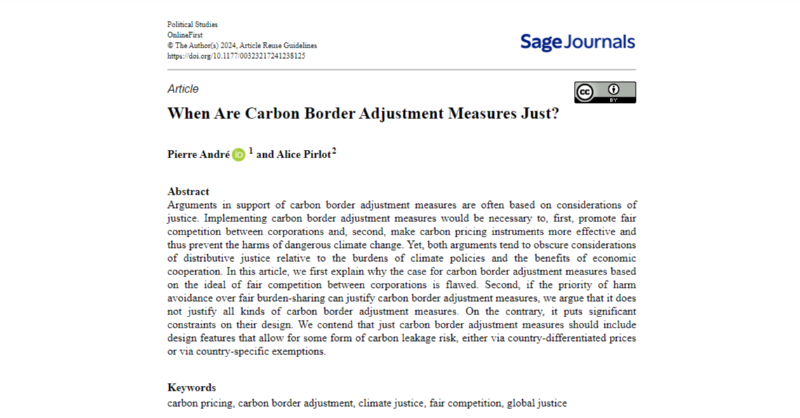 When are carbon border adjustment measures (CBAM) just? Pierre André & Alice Pirlot (@liceP1) argue CBAMs should include features that allow for carbon leakage risk to be just. In @PolStudies: doi.org/10.1177/003232… (OPEN ACCESS) @PolStudiesAssoc @SAGECQPolitics #freeaccess