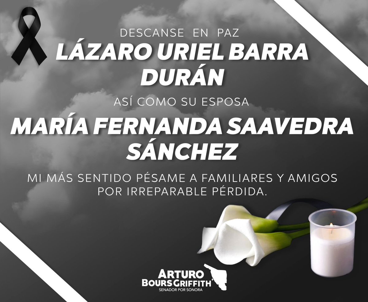 Lamento profundamente el fallecimiento de Lázaro Uriel Barra Durán y su esposa María  Fernanda Saavedra Sánchez. Envío mis más sinceras condolencias a sus seres queridos en este difícil momento. Descansen en paz.