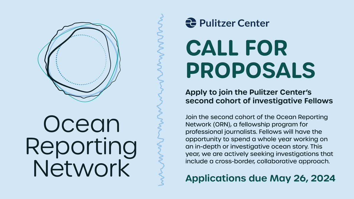 🚨 Attention ocean reporters! 🌊

Applications are now open for the 2nd cohort of the <a href="/pulitzercenter/">Pulitzer Center</a> Ocean Reporting Network  👉  bit.ly/ORNfellowship

🧵 Check out some topics to explore and apply by May 26!
