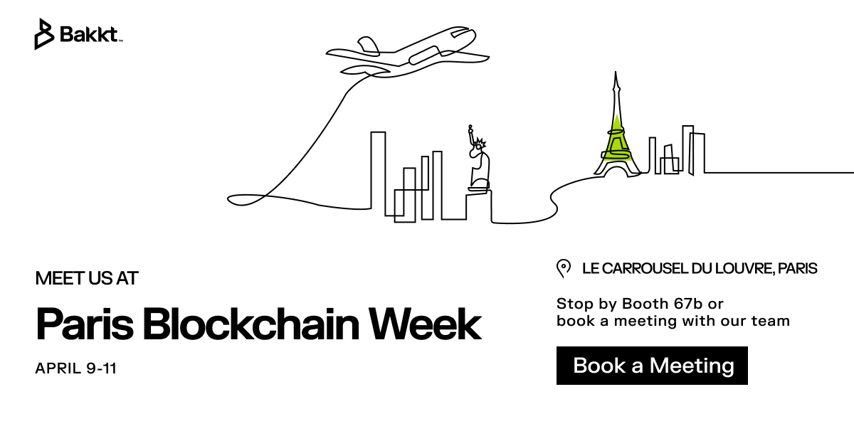 Bakkt's tweet photo. Will you be at #ParisBlockchain? Stop by Booth 67b to chat with our team about Bakkt's institutional-grade crypto solutions. https://t.co/3i3CcPFD6u https://t.co/ZMBN474c7W