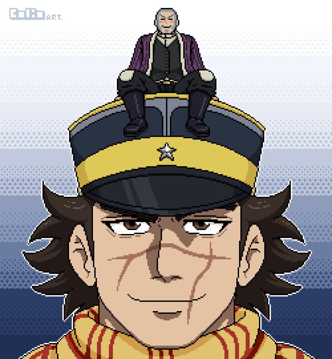 Hey, its a tiny Shiraishi! #pixelart #pixel #ドット絵 #goldenkamuy #sugimotosaichi #shiraishiyoshitake #杉元佐一 #白石由竹 #ゴールデンカムイ #白杉