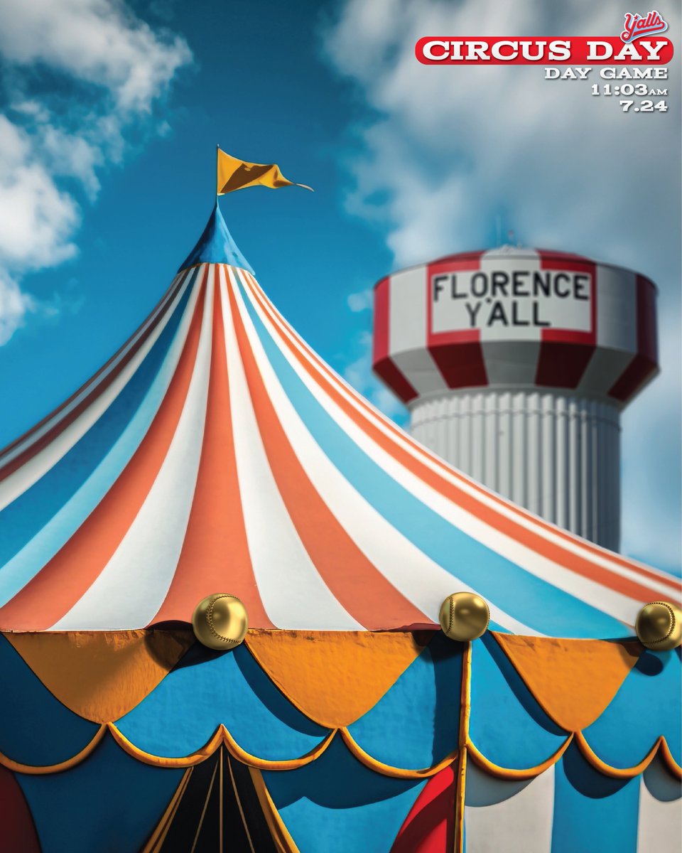 florence_yalls's tweet photo. 🎪 CIRCUS DAY | 7.24 | #PromoPreview

⚾️| Day Game starting @ 11:03am
🎰| Carnival Games
🤹‍♂️| Circus Performers
🫏| Petting Zoo!

🎟️| https://t.co/9rxhY0D1rI