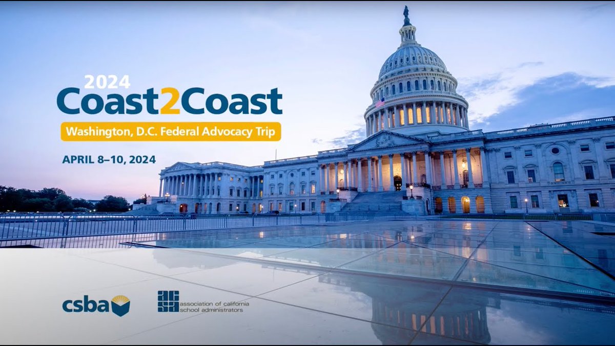 We're counting down the days until the 2024 Coast2Coast Federal Advocacy Trip to Washington, D.C. which will be held April 8-10. It's not too late to register and help advocate for California public school students. Learn more by visiting csba.org/coast2coast. @CSBA_Now