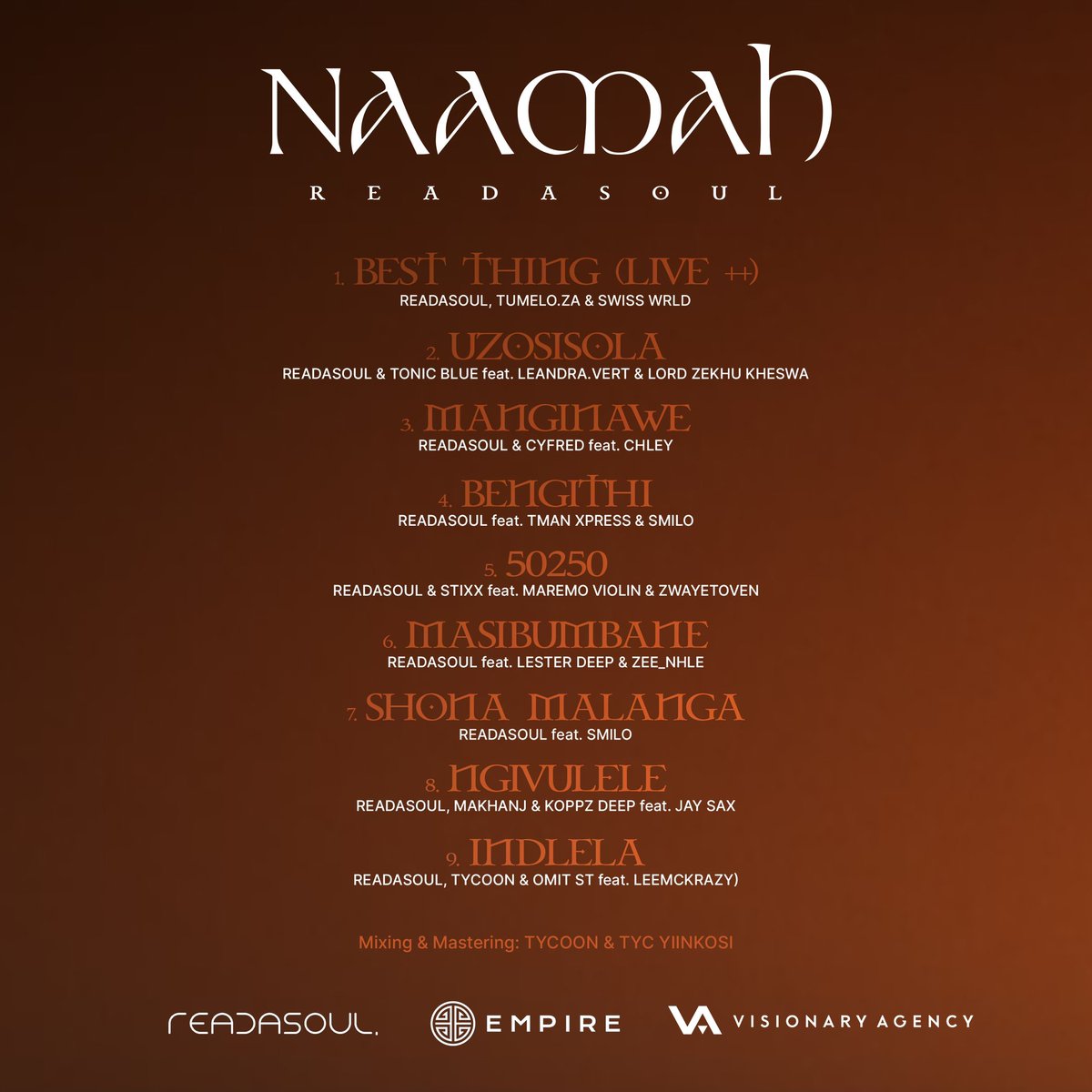 ReaDaSoul - Naamah [EP] drops on the 26th April 2024

‘Manginawe’ with <a href="/cyfred_16/">PHUThUMA 🏃</a> &amp; <a href="/ChleyNkosi/">Siphesihle Nkosi</a> drops this friday

PreSave Link : music.empi.re/naamah