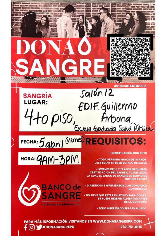 Este viernes 5 de abril se estará llevando a cabo una sangría en nuestra escuela. Les exhortamos a participar de esta gran iniciativa organizada por los estudiantes de Salud Pública General. 
El enlace de registro es el siguiente 
forms.gle/6BhSfpthrwyZdN…