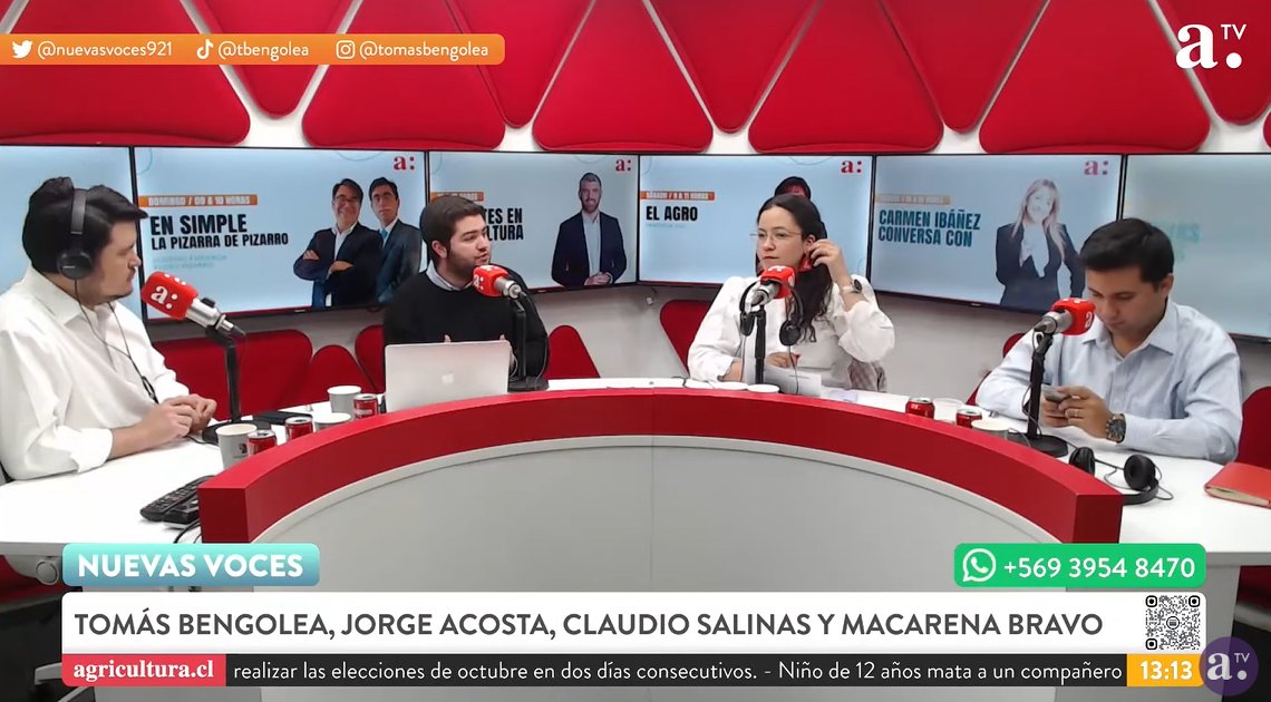 🔴AL AIRE  

Partimos este #Martes junto a nuestro panel de actualidad: <a href="/CSalinas_M/">Claudio Salinas</a>, <a href="/MacarenaBravo_/">Maca Bravo</a> y <a href="/DocJorgeAcosta/">Dr. Jorge Acosta</a>. 

👉Sigue la conversación en: youtube.com/watch?v=kHYLml…

<a href="/tomasbengolea/">Tomás Bengolea 🖐🏻🇨🇱</a>