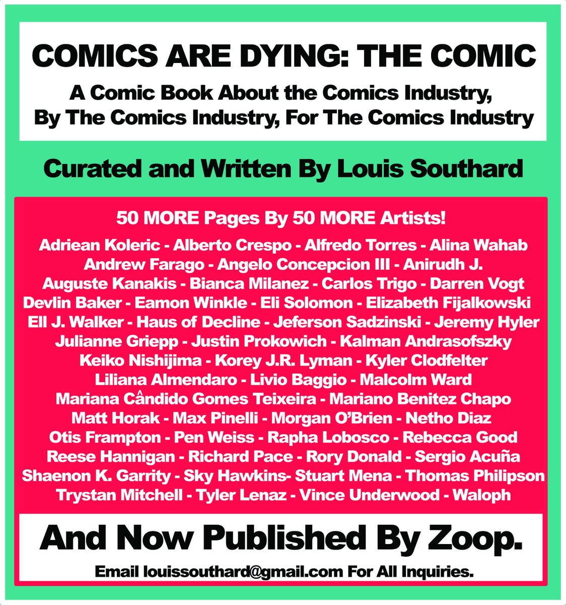 'Comics Are Dying: The Comic' is live on @WeAreZoop! It's a satirical journey through the history of the comic book industry recounted by 100 one-page comics by 1 writer and 100 artists. 
I drew on of the pages in the book, Luna Lunar! #ComicsAreDying zoop.gg/c/comicsaredyi…