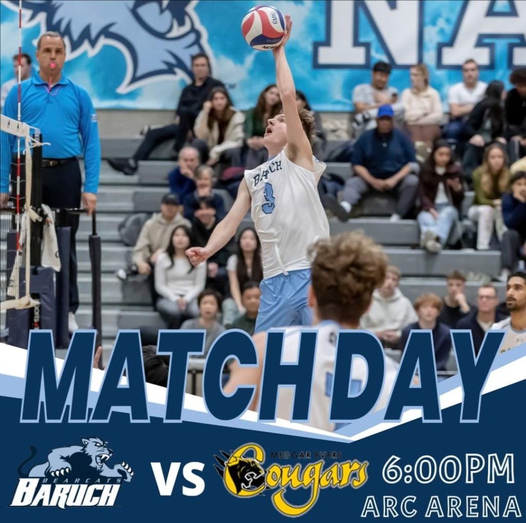 Last home match tonight of the regular season! The Bearcats will start their participation in the CUNYAC Championship Tournament on Thursday, April 11, with a 6pm home semifinal match against an opponent to be determined. #BaruchVolleyball 🏐