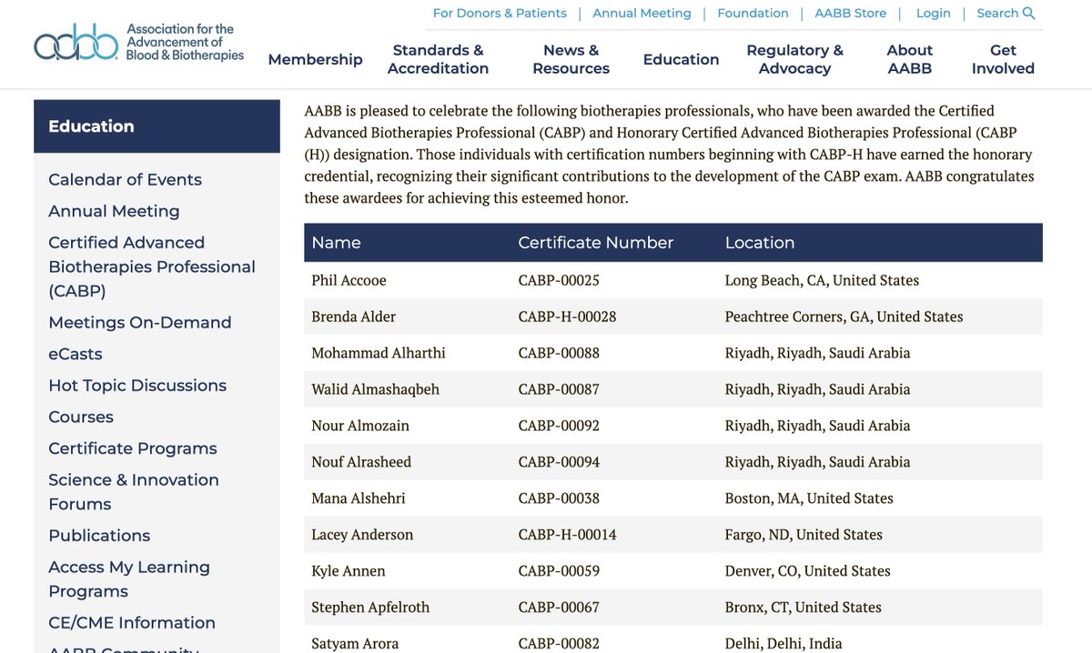 Happy to enlisted as part of the first cohort of CABP Awardees, Thank you @AABB @ruchika_goel1 @AsawariBapat aabb.org/education/cert…