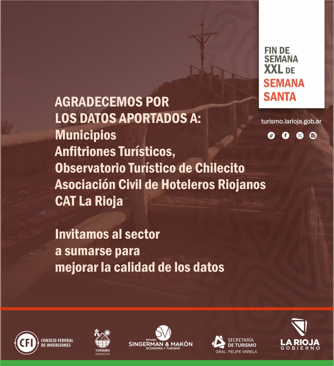 🏜️𝐅𝐢𝐧 𝐝𝐞 𝐬𝐞𝐦𝐚𝐧𝐚 𝐗𝐗𝐋 𝐞𝐧 𝐋𝐚 𝐑𝐢𝐨𝐣𝐚

💯Durante los cinco días la provincia mantuvo un muy buen movimiento turístico.

📊Te mostramos en  números las estadísticas recabadas por el OETuLR- Observatorio Económico de Turismo La Rioja

✔️Mirá las placas 📊