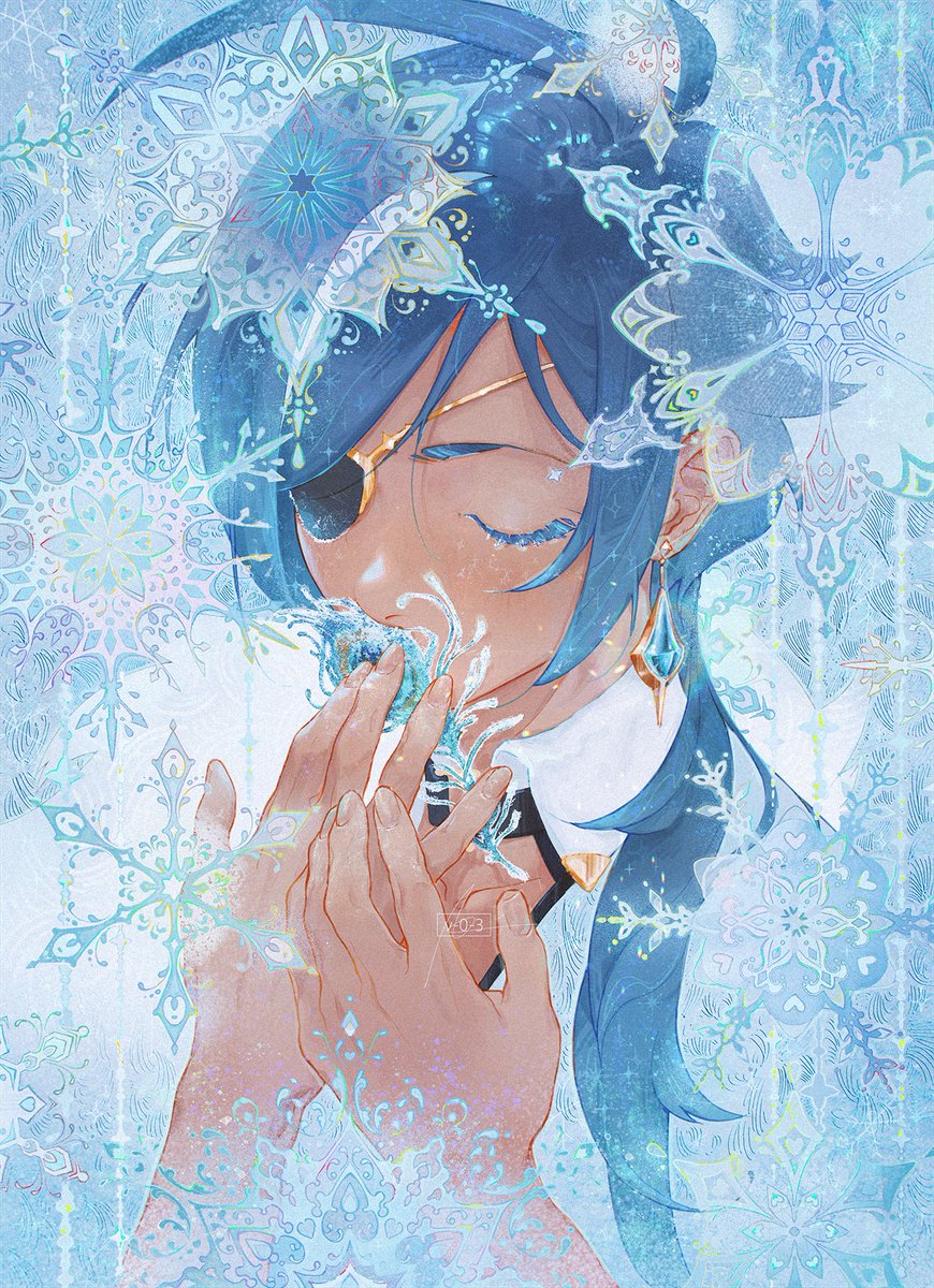 kaeya (genshin impact) solo long hair shirt 1boy hair between eyes jewelry blue hair  illustration images