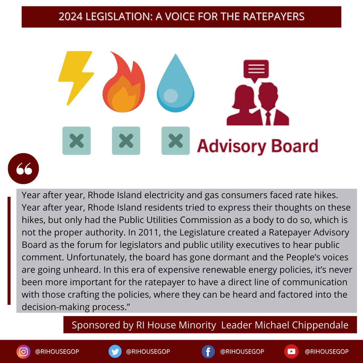 TODAY! Leader Michael Chippendale's @MikeWChip bill to Reactivate the PUC Ratepayer Advisory Board ( H7429) will be heard in House Corporations. Please weigh in on this important forum for input. Call your Representatives and ask to have this bill passed.
