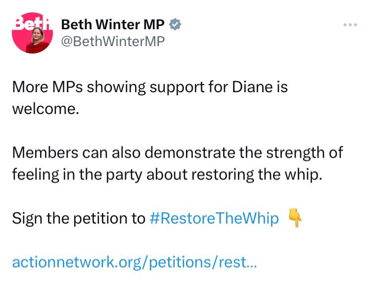 Cynon Valley's @BethWinterMP, another strong voice in Parliament against austerity, welcoming the support shown for @HackneyAbbott against racist abuse and encouraging members to support the #RestoreTheWhip petition- you can add your signature here: actionnetwork.org/petitions/rest…