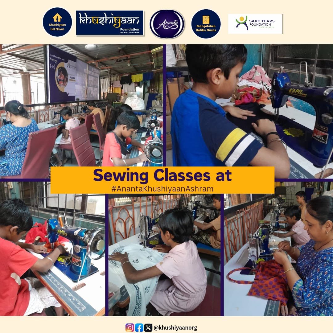 Empowering young minds with the art of sewing at the ashram. 😊🧵✂️ Grateful to Save Tears Foundation for donating sewing machines!✨ 📍 Ananta Khushiyaan Ashram #khushiyaanfoundation #savetearsfoundation #ngo #khushiyaanbalniwas