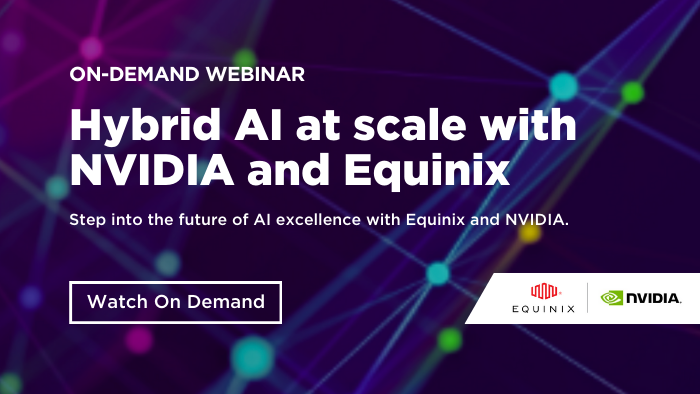 Join us for an exclusive on-demand webinar, “Hybrid AI at scale with @NVIDIA and #Equinix,” where industry leaders unravel the transformative power of bridging physical and digital landscapes. eqix.it/3TrkgeA