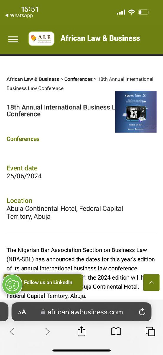 Our 18th Annual International Business Law Conference already in the news. Abuja, be prepared! It is going to be massive. 🎉🎉 Registration coming soon! 🤞🏽 #NBASBL2024 #NBASBL #SurviveandTHRIVE #SBLConference2024 #SBLConference