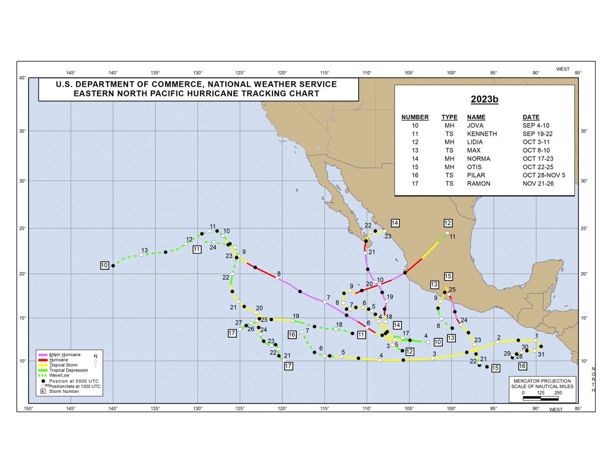 NHC has finalized the track maps for tropical storms and hurricanes that occurred during the 2023 eastern Pacific hurricane season. The maps and all Tropical Cyclone Reports can be found at nhc.noaa.gov/data/tcr/index…
