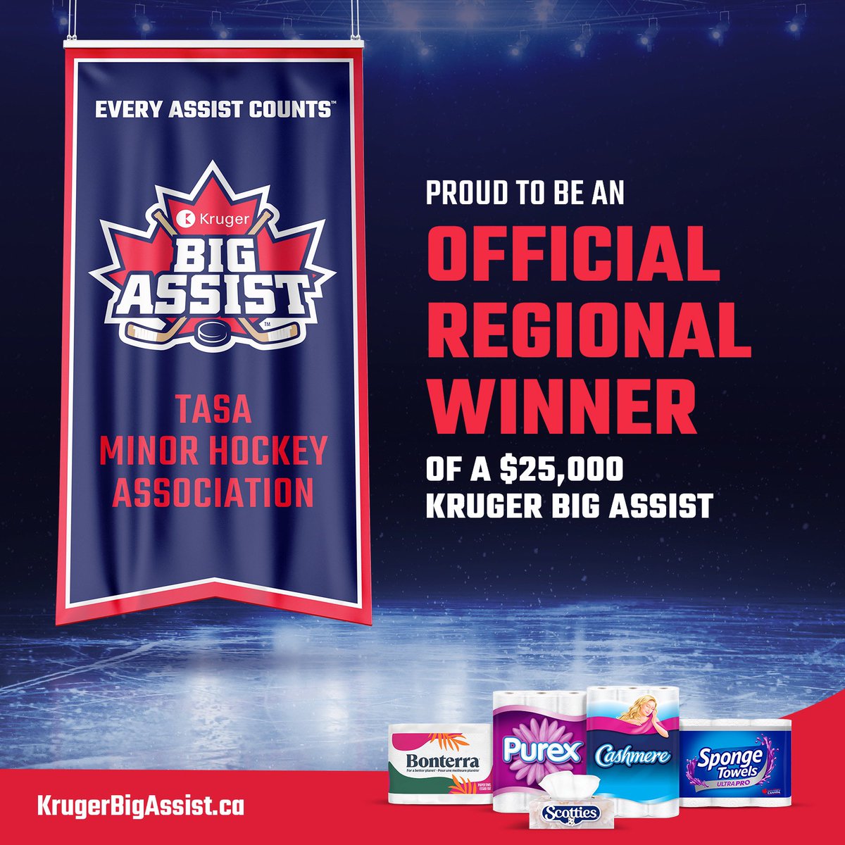 TasaMinorHockey's tweet image. We WON! As a Kruger Big Assist Regional Winner, we will be featured on TSN on April 9.So save the date and tune in! Then help us receive an additional $75,000 Grand Prize by voting for us April 9 – 11!

mykrugerproducts.ca/en-ca/campaign…