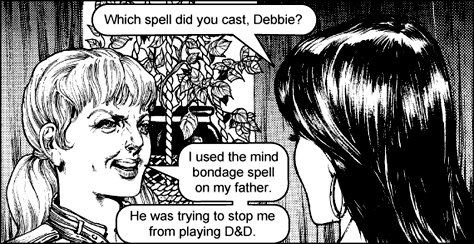 I've been playing D&amp;D since I was 8 years old, and have now grown up through every version.   

Anyone else remember the good ol' satanic panic? I remember when folks used to hand these out to the poor list souls attending <a href="/Gen_Con/">Gen Con</a>. Dark Dungeons!! Good times.